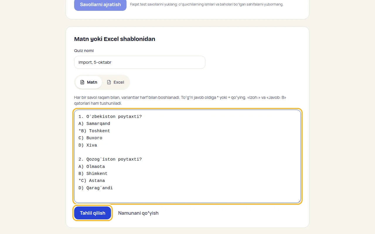 3-qadam: Yoki matndan joylang